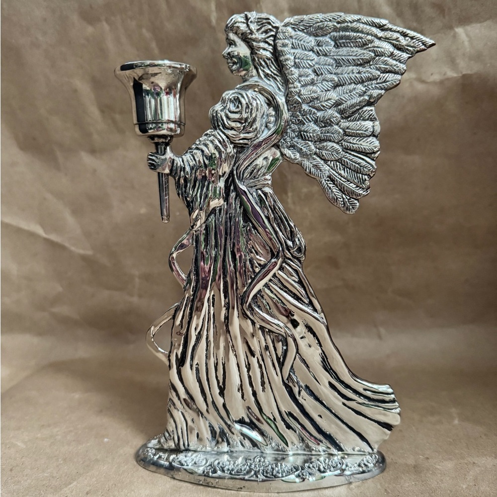 Vintage Elegance Godinger Silver Plated Angel Tapered Candle Holder. 8” by 5”